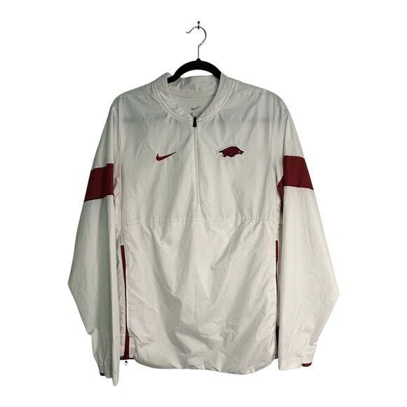Arkansas Razorbacks Nike Jacket Mens S Windbreaker 1/4 Zip White On-Field - Picture 1 of 16